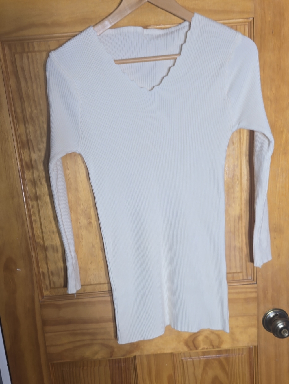 Soft Ribbed V-Neck Long Sleeve Women's Top / Or Micro Mini Dress Cream Small